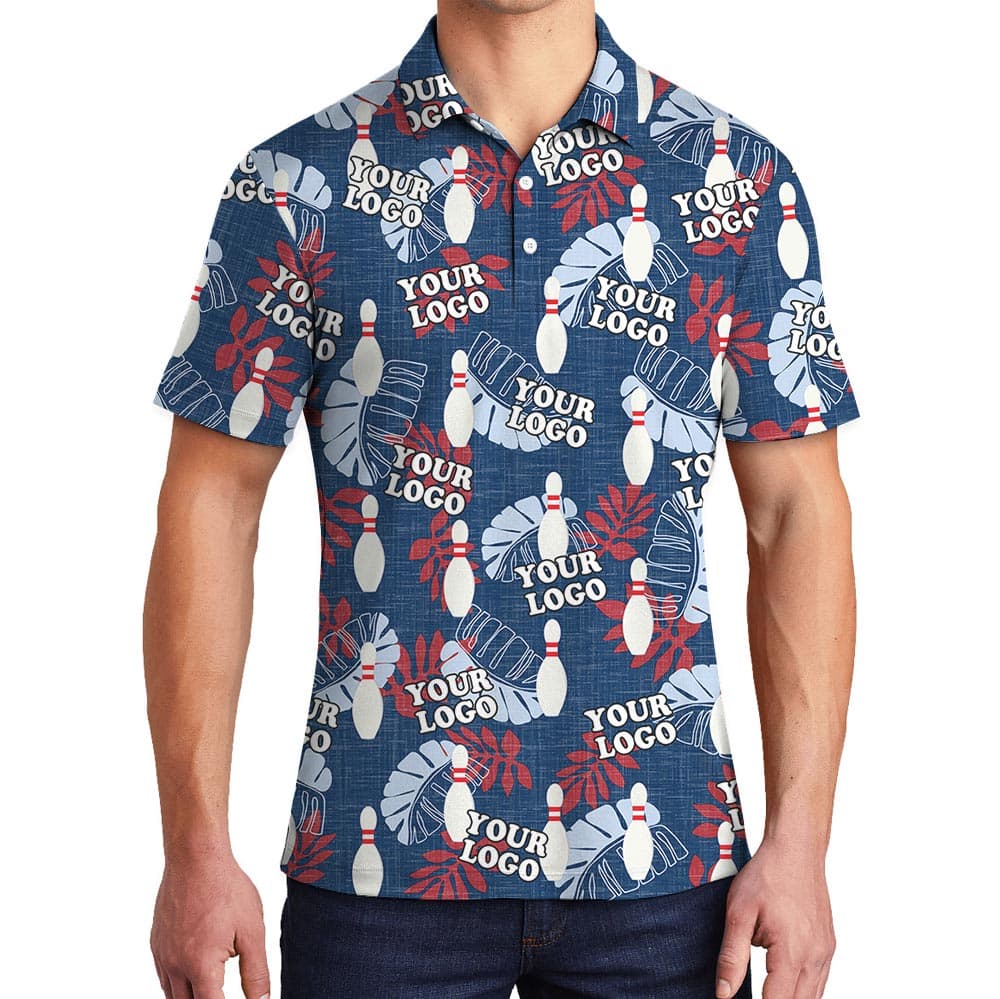 Navy Tropical Custom Logo Bowling Polo Shirt For Team