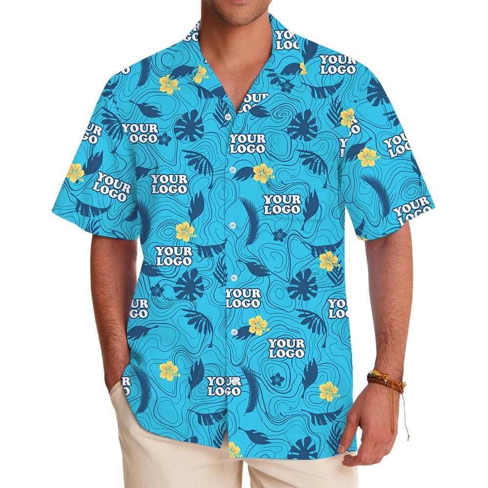 Ocean Swirl Blue Hawaiian Shirt With Custom Logo