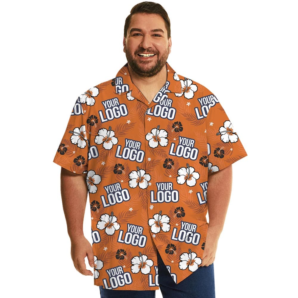 Orange Hibiscus Custom Logo Men's Hawaiian Shirt For Groups from S to 8XL for plus size too