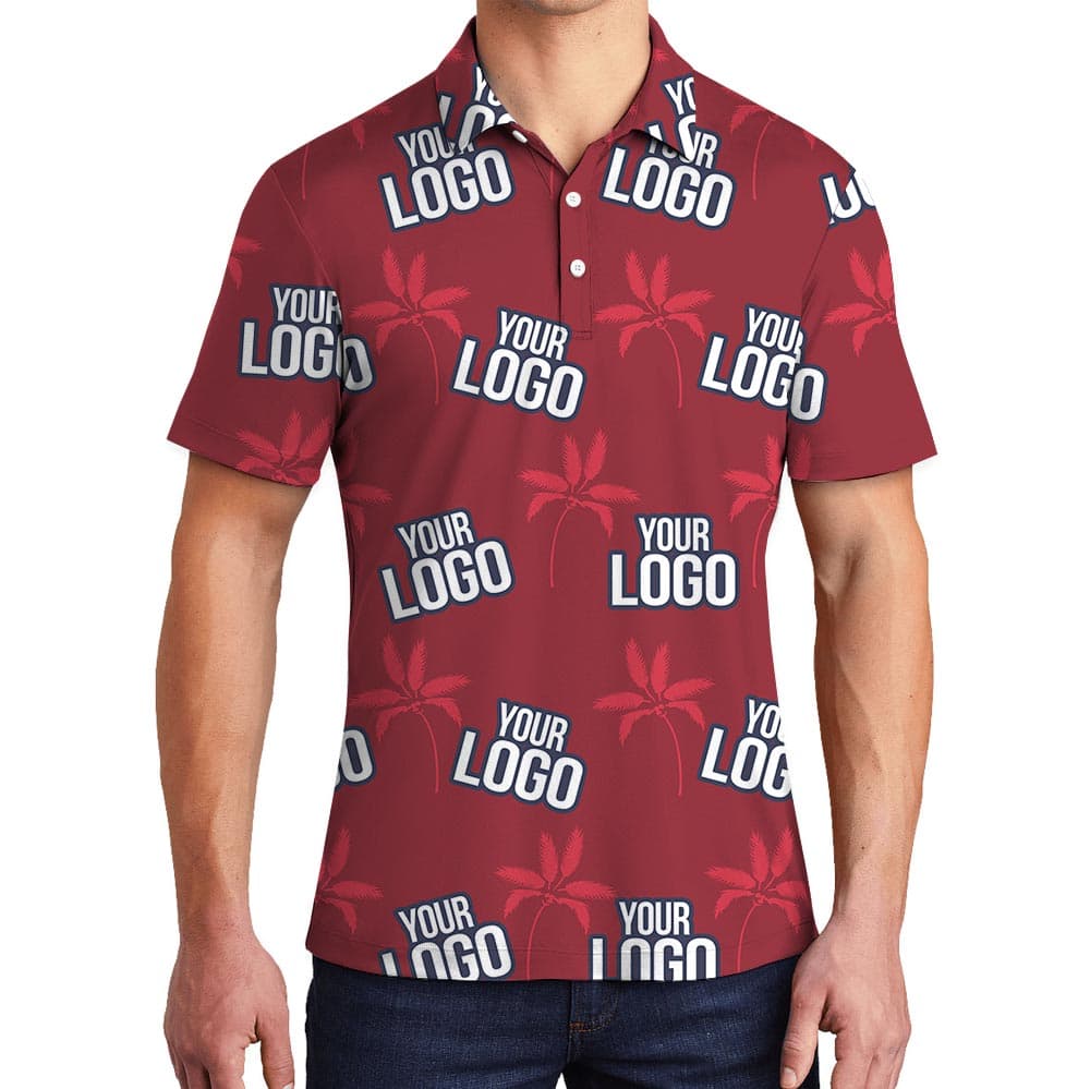 Palm Trees Red Polo Hawaiian Shirt With Your Logo