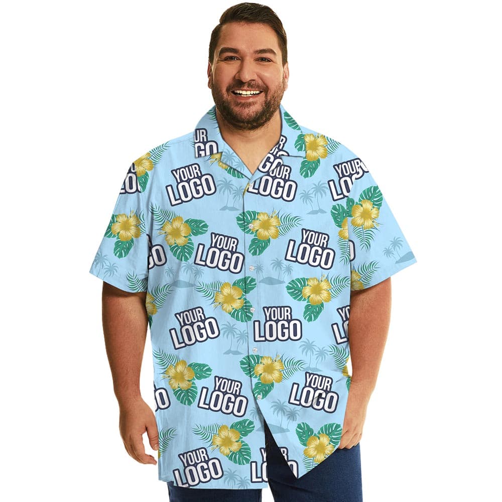 Personalized Blue Floral Hawaii Shirt With Your Logo