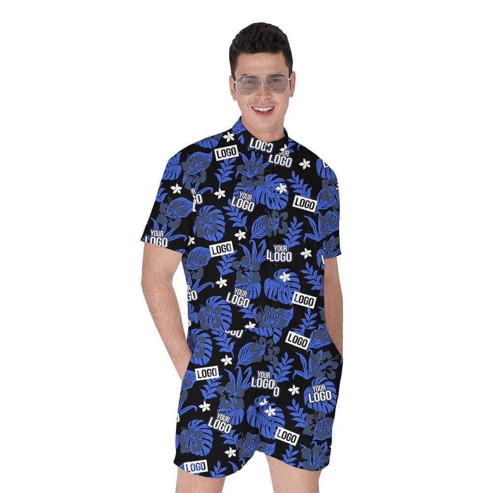 Personalized Navy Tropical Romper For Men With Logo
