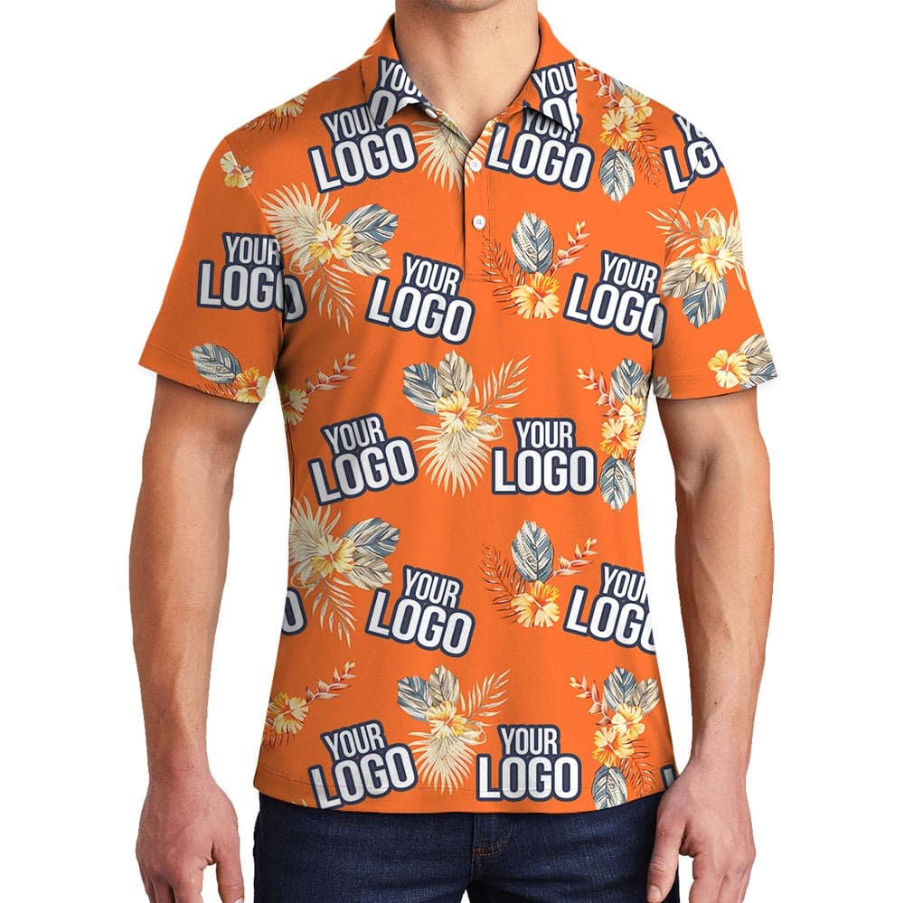Personalized Orange Flowers Polo Hawaiian Shirt For Team