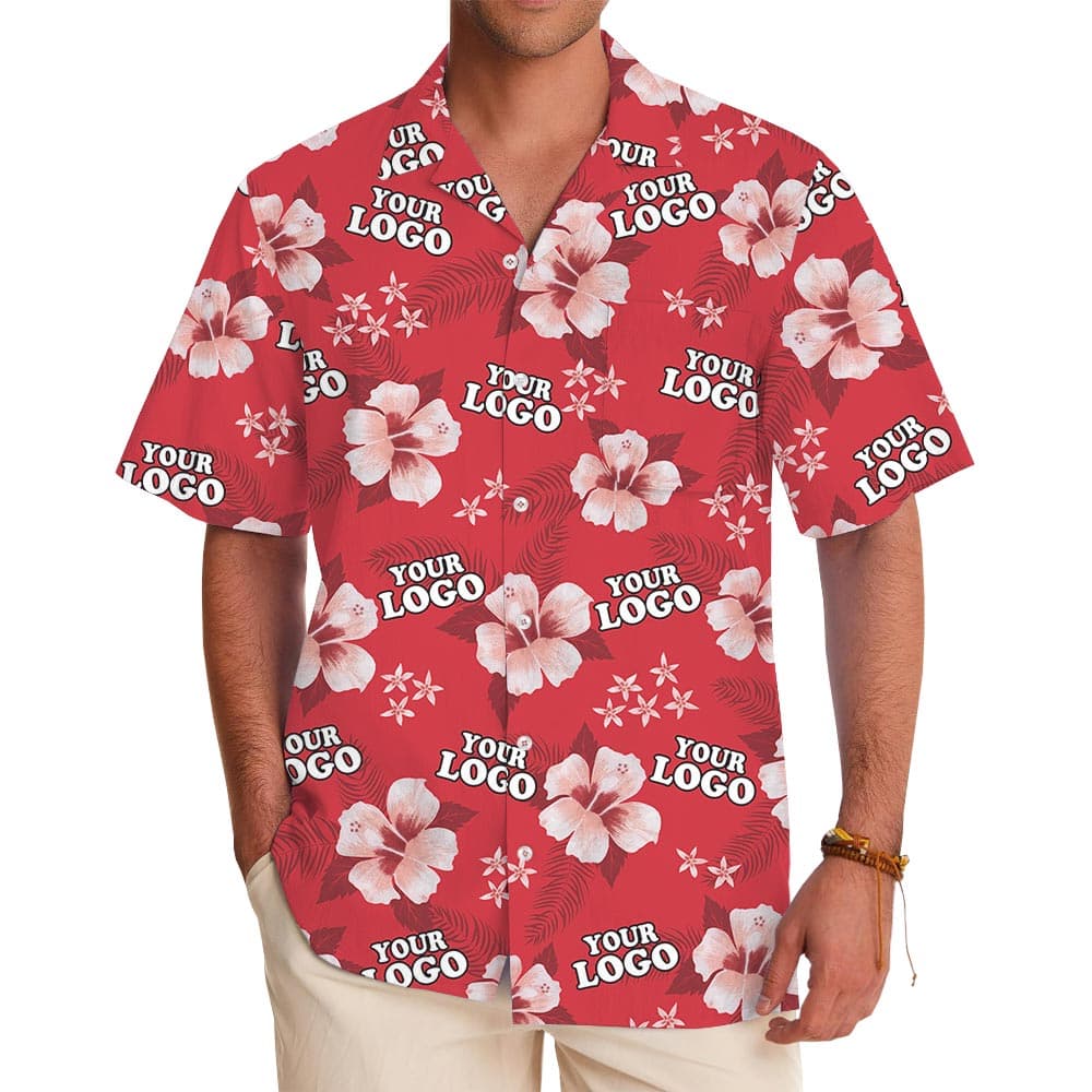 Personalized Red Floral Hawaiian Shirt Custom Logo Bulk Order