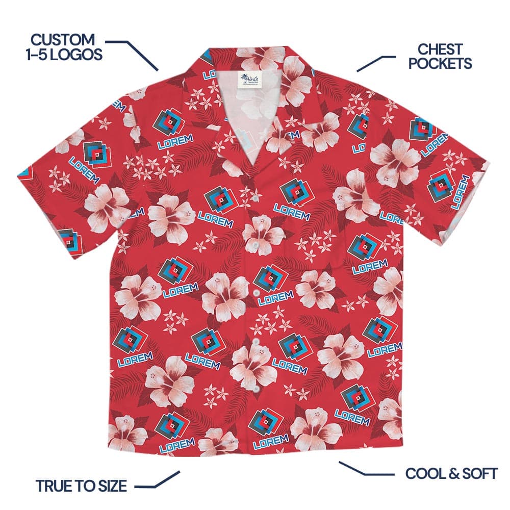 Personalized Red Floral Hawaiian Shirt Custom Logo Bulk Order