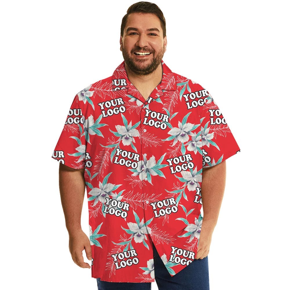 Personalized Red Hawaii Button Shirt With Corporate Logo