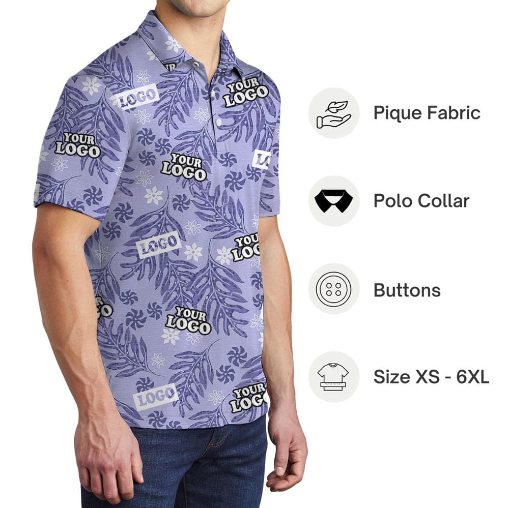 Purple Tropical Polo Shirt With Custom Logo