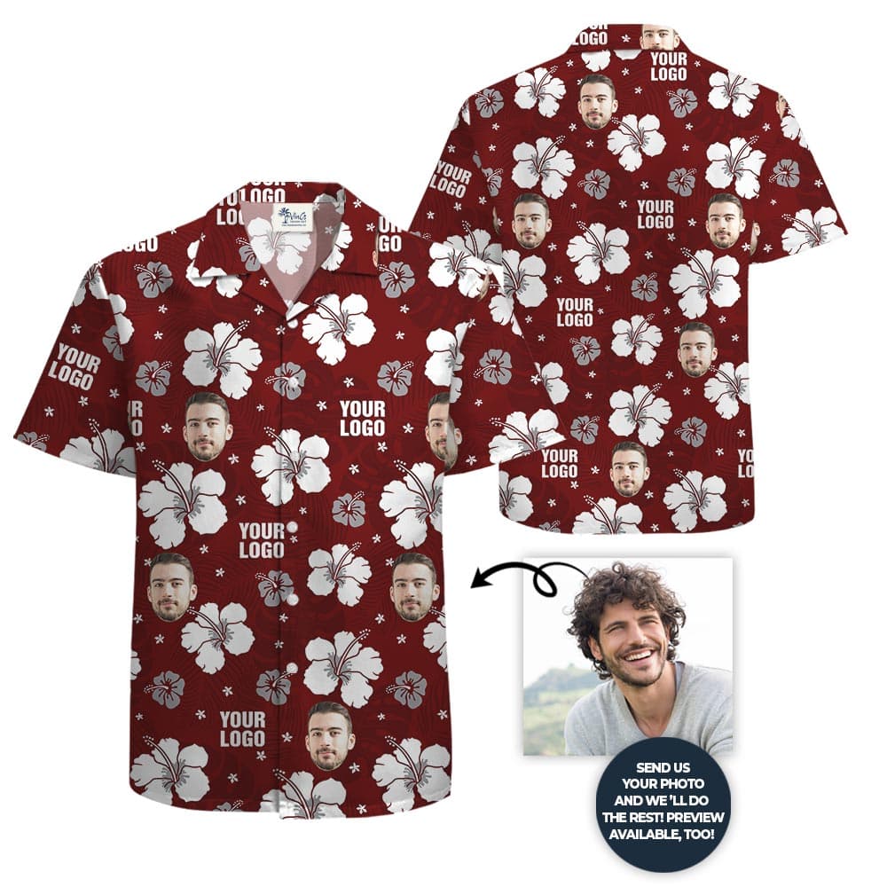 Red Personalized Logo Hibiscus Short Sleeves Summer Shirt