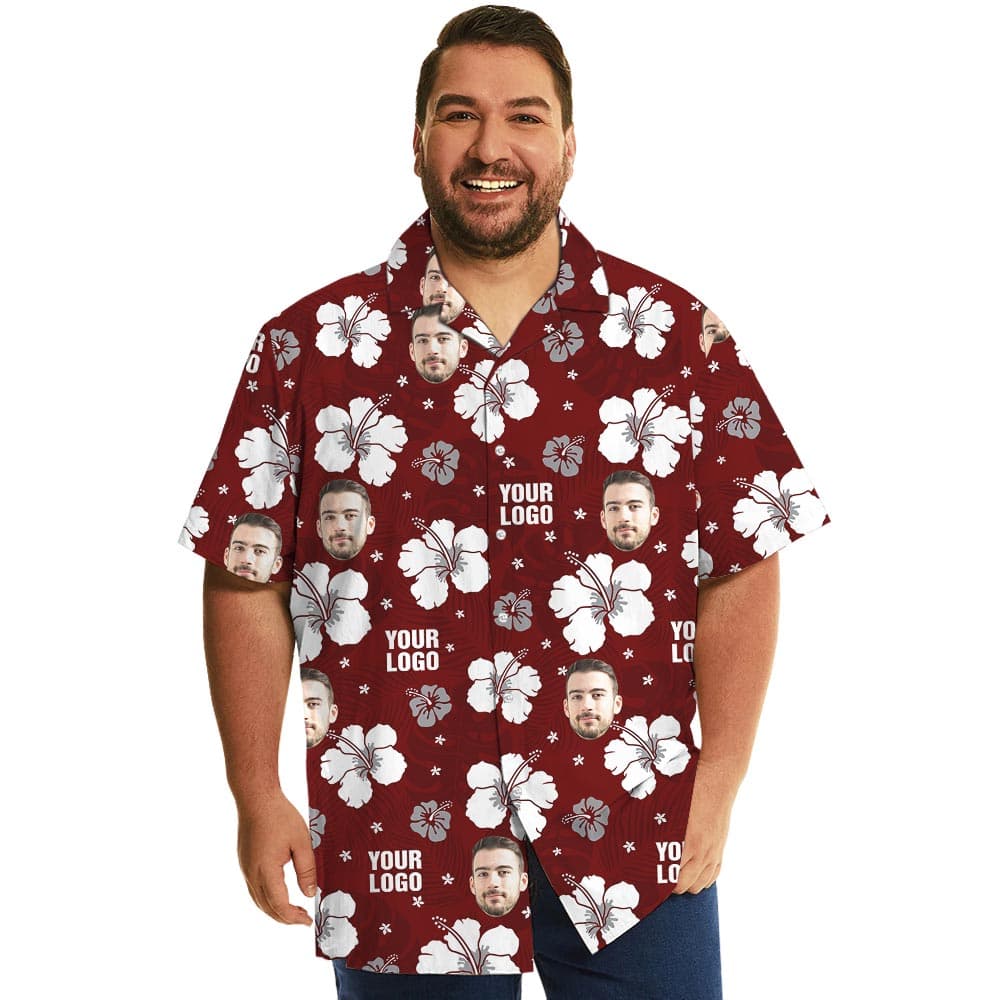 Red Personalized Logo Hibiscus Short Sleeves Summer Shirt
