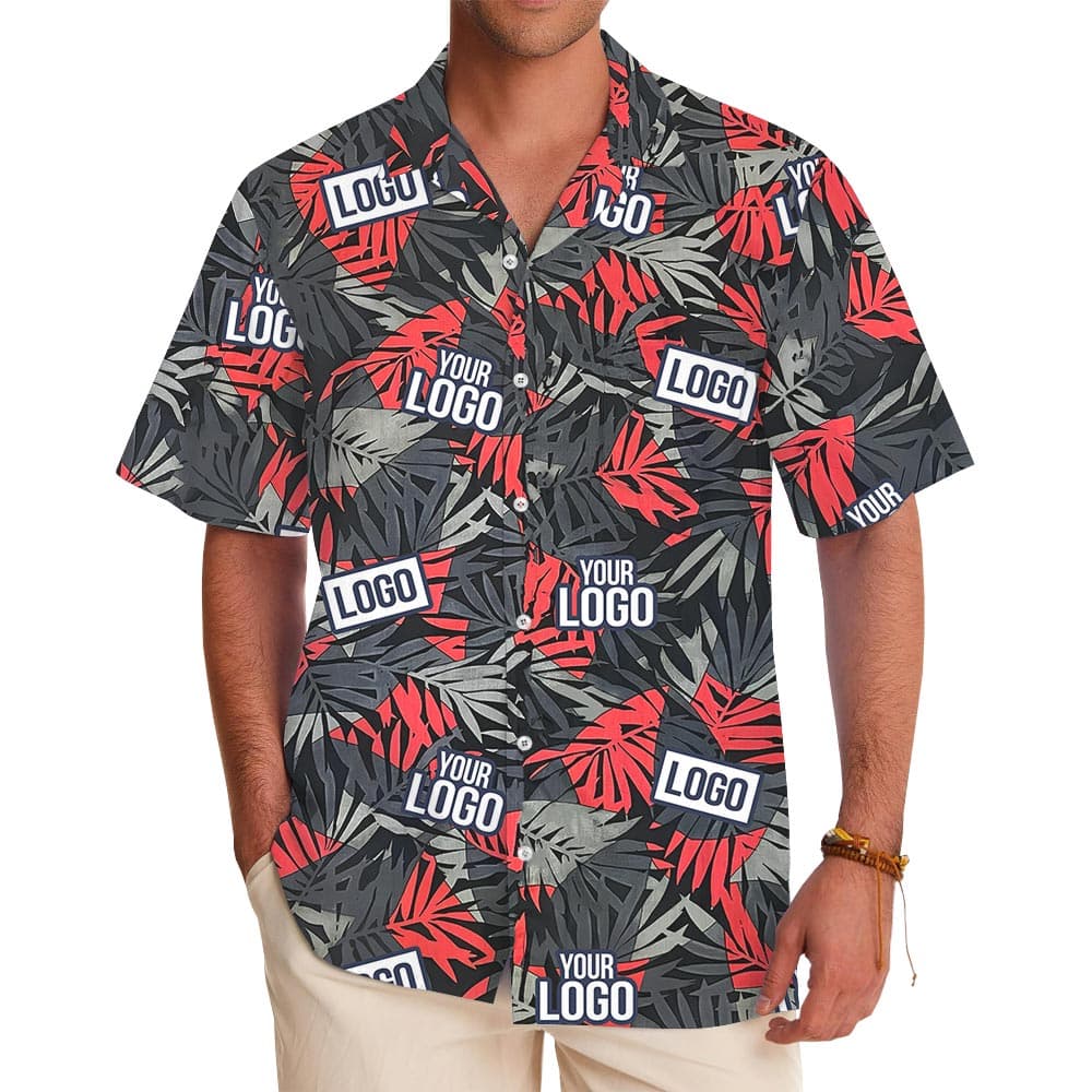 Red Tropical Leaves Hawaiian Shirt Custom Logo With Preview