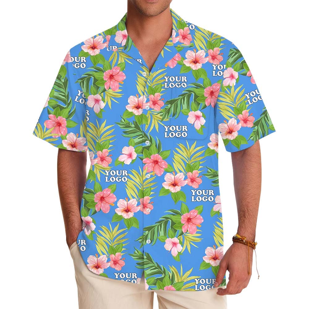 Soft Floral Hawaiian Shirt Blue With Custom Logo