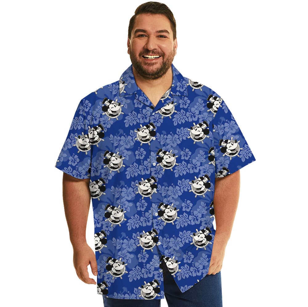 Steamboat Willie Mickey Blue Hibiscus Hawaiian Shirt1