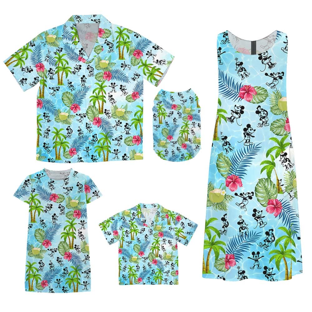 Steamboat Willie Mickey Hawaiian Matching Outfit For Beach Vacation