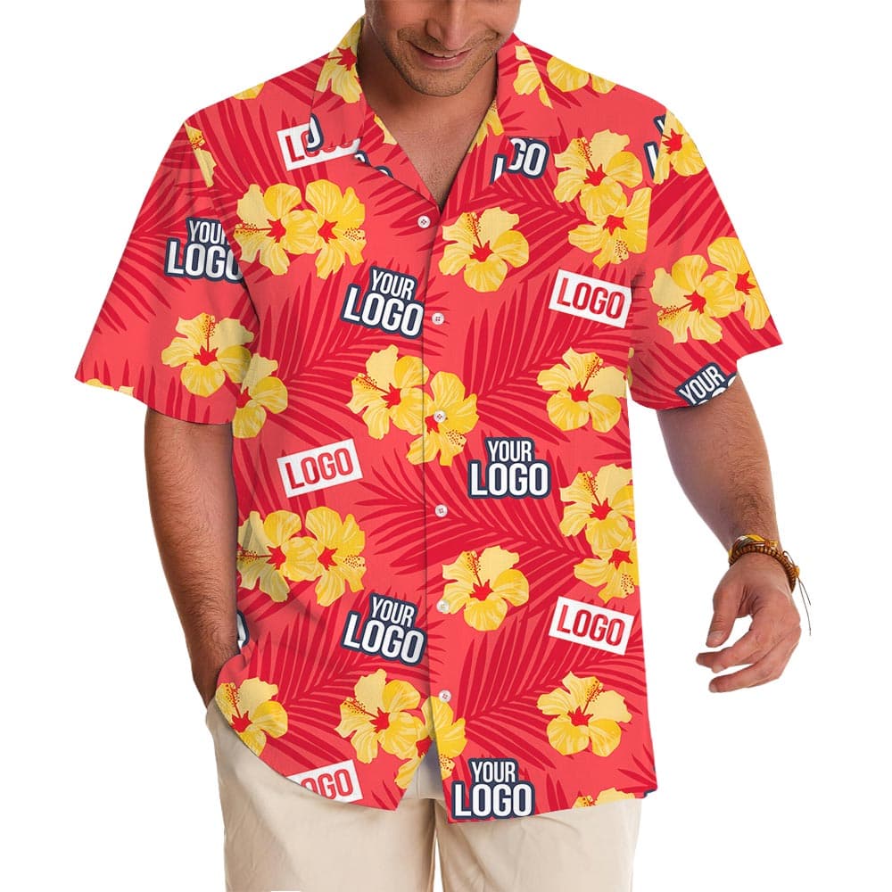 Team Logo Red Hawaiian Shirt With Hibiscus (3)