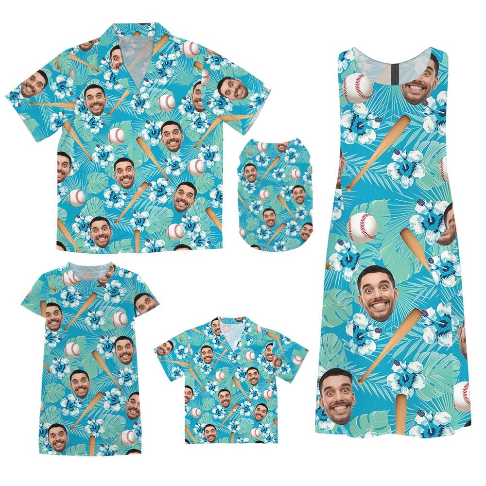 Tropical Baseball Family Matching Hawaiian Outfits With Face