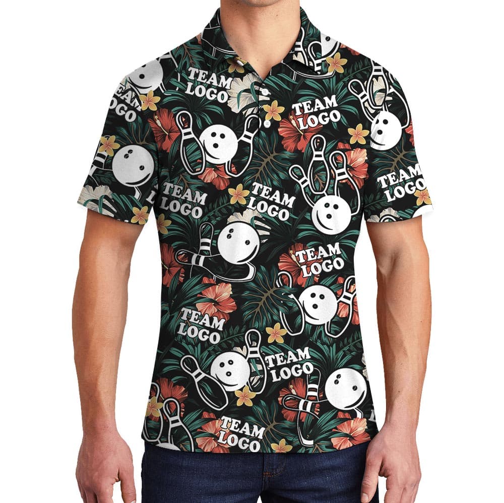 Tropical Bowling Polo Shirt With Custom Logo
