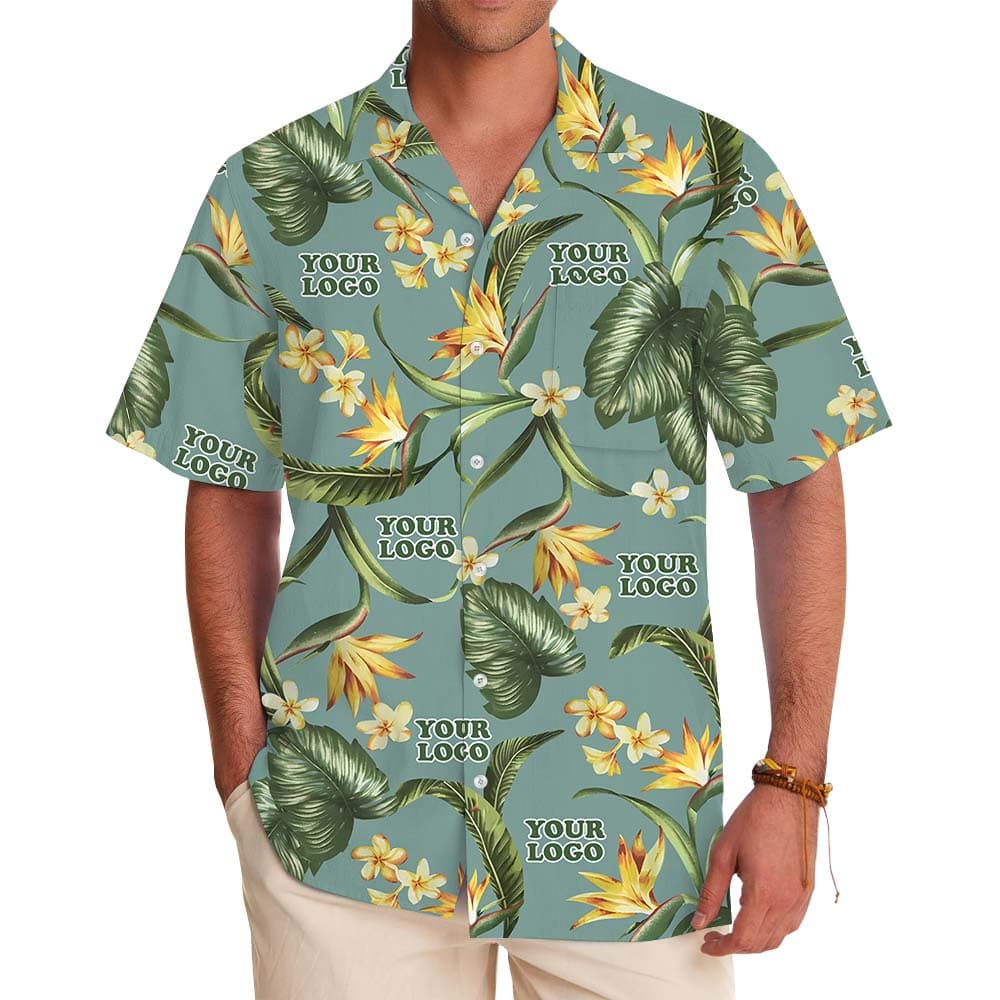 Tropical Green Hawaiian Shirt With Customized Logo
