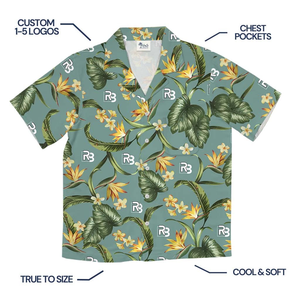 Tropical Green Hawaiian Shirt With Customized Logo