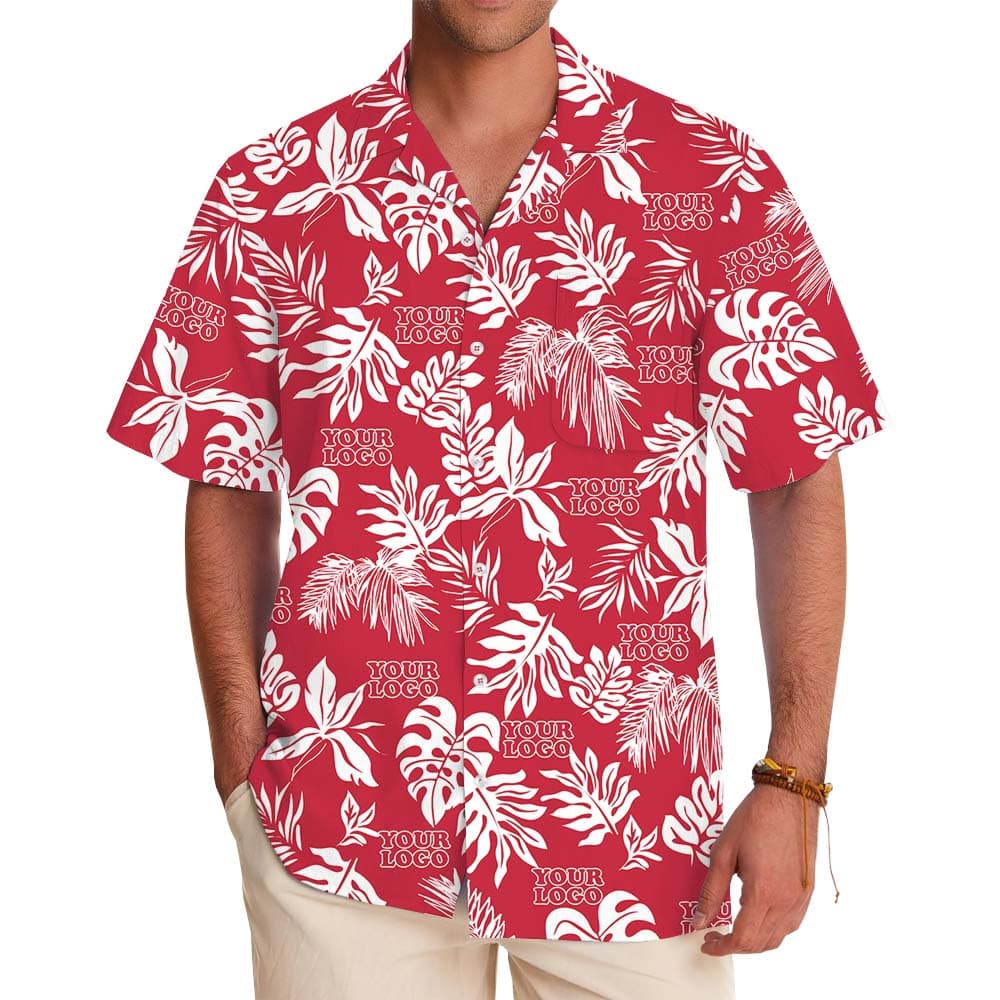 Tropical Leaf Red Hawaiian Shirt With Custom Logos