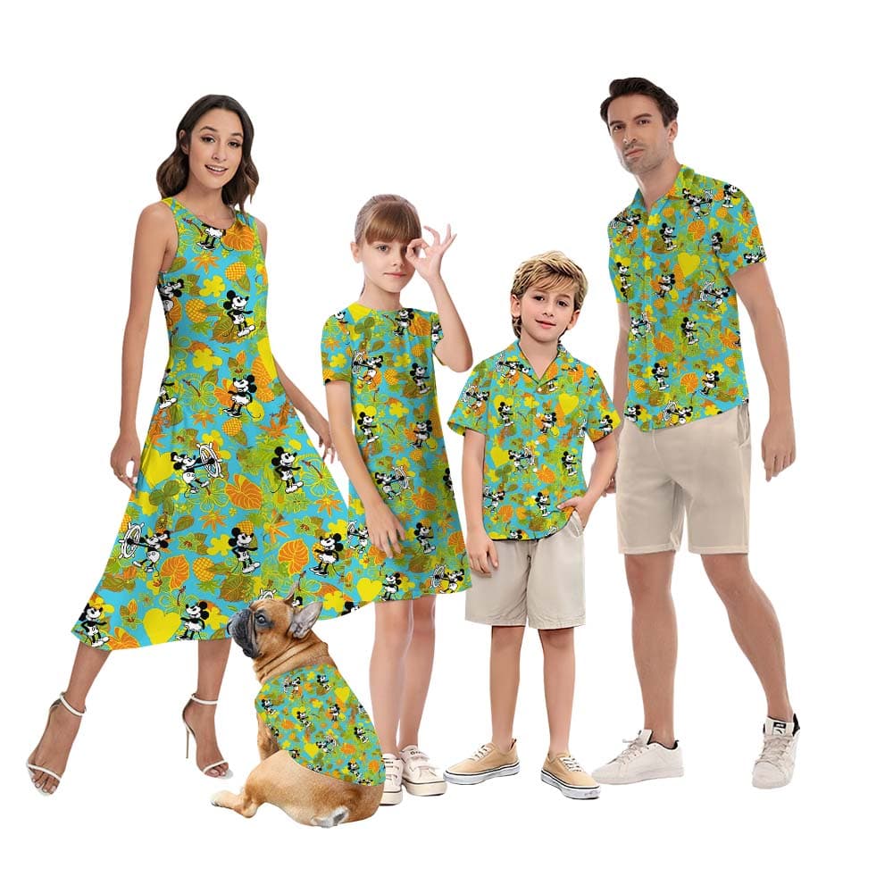 Tropical Vibes Family Hawaiian Outfits With Steamboat Willie Mouse