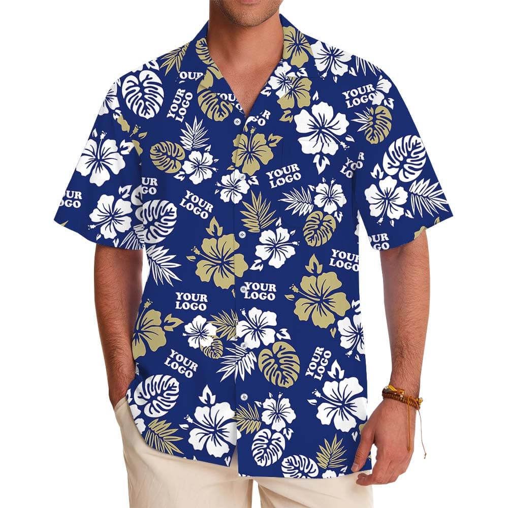 Vintage Blue Navy Hawaiian Shirt Custom Your Own Logo