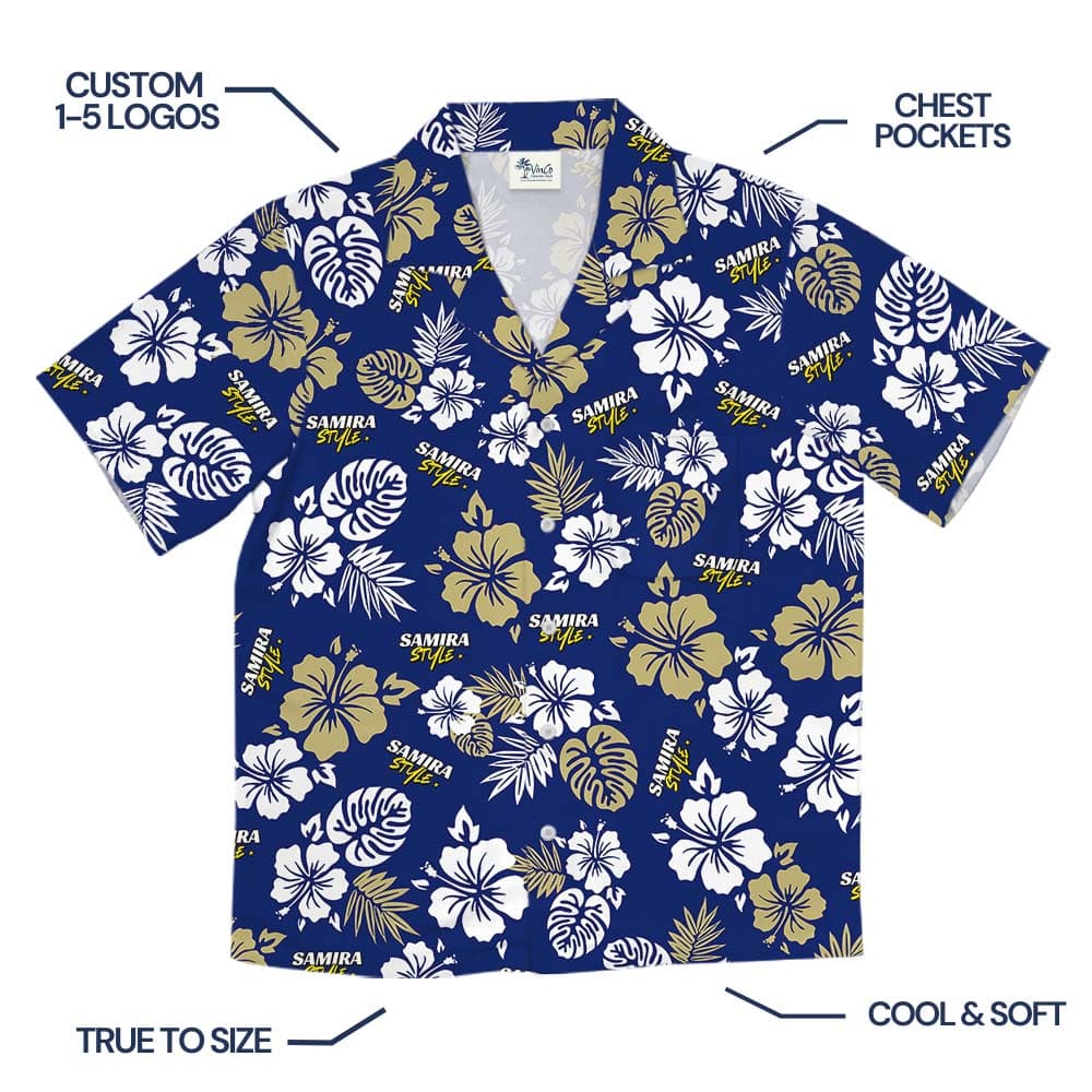 Vintage Blue Navy Hawaiian Shirt Custom Your Own Logo