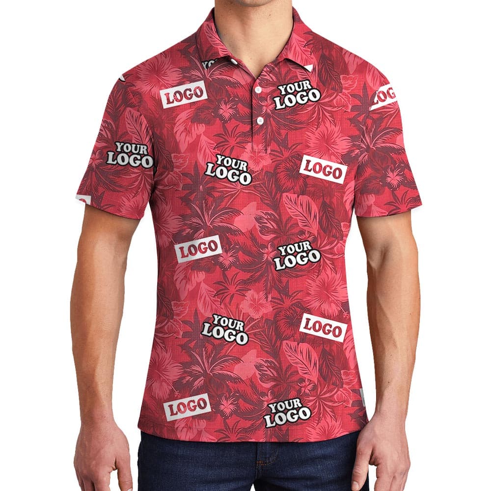 Vintage Custom Logo Red Tropical Polo Shirt