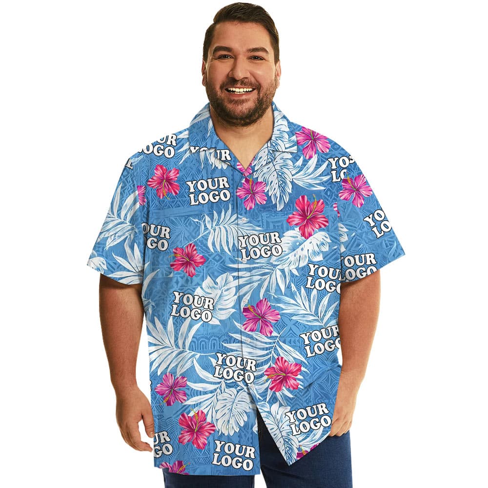 Vintage Hibiscus Blue Aloha Shirt With Custom Logo (8)