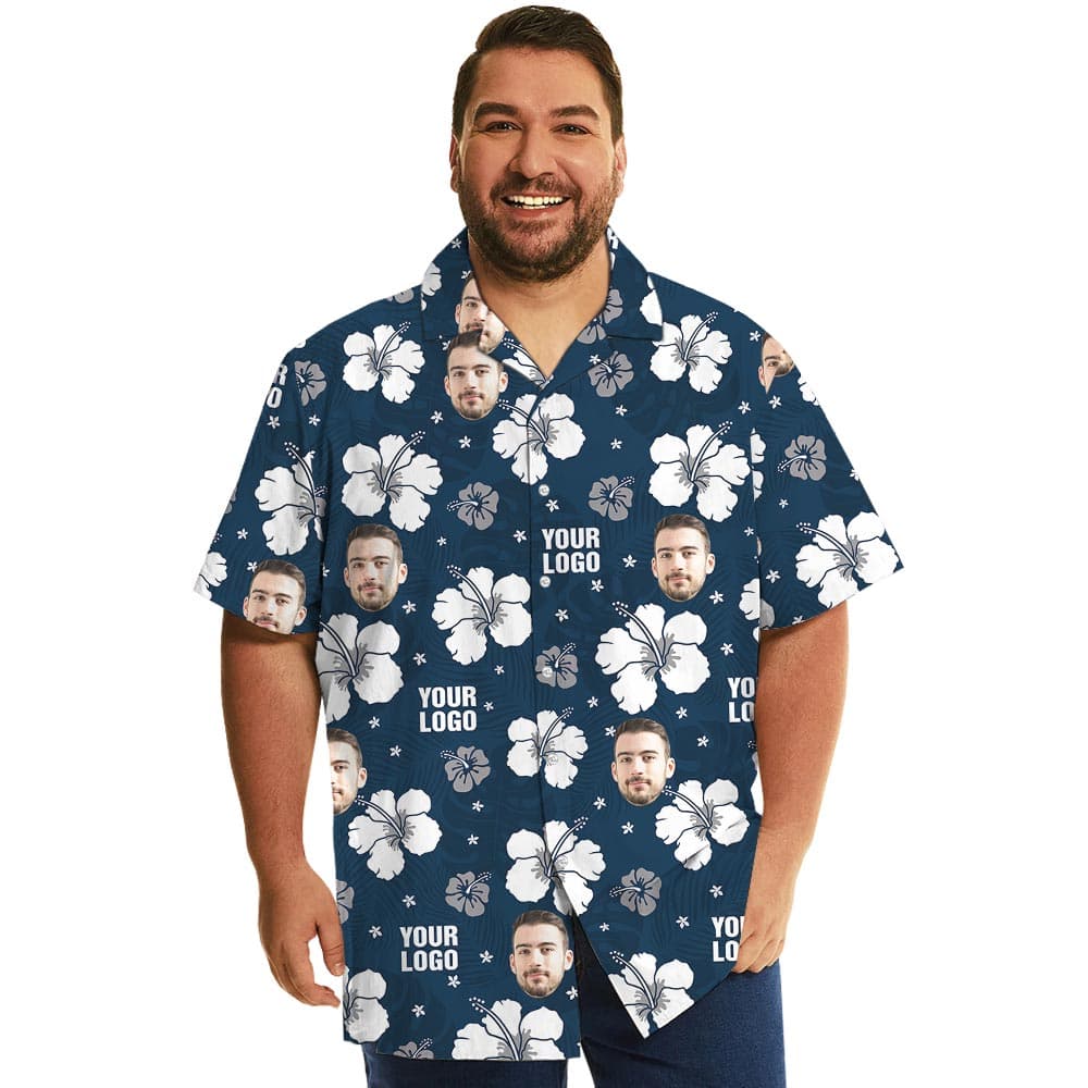 Vintage Hibiscus Navy Hawaiian Shirt With Your Logo