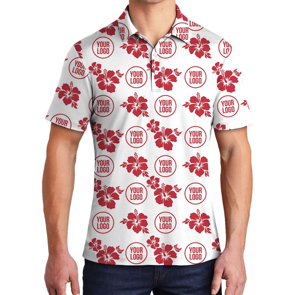 Vintage Hibiscus White Polo Shirt With Multiple Logo1