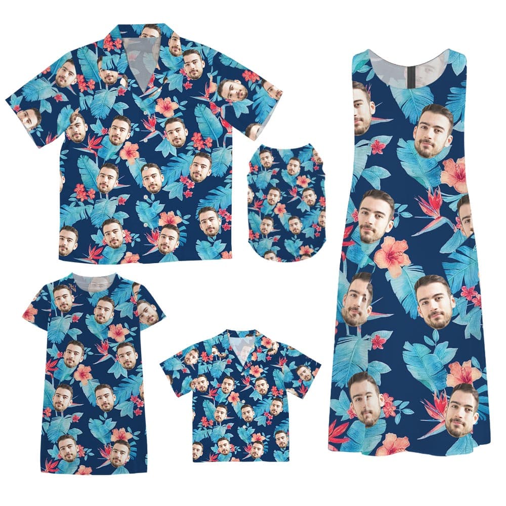 Vintage Navy Hibiscus Tropical Matching Outfits Family (7)