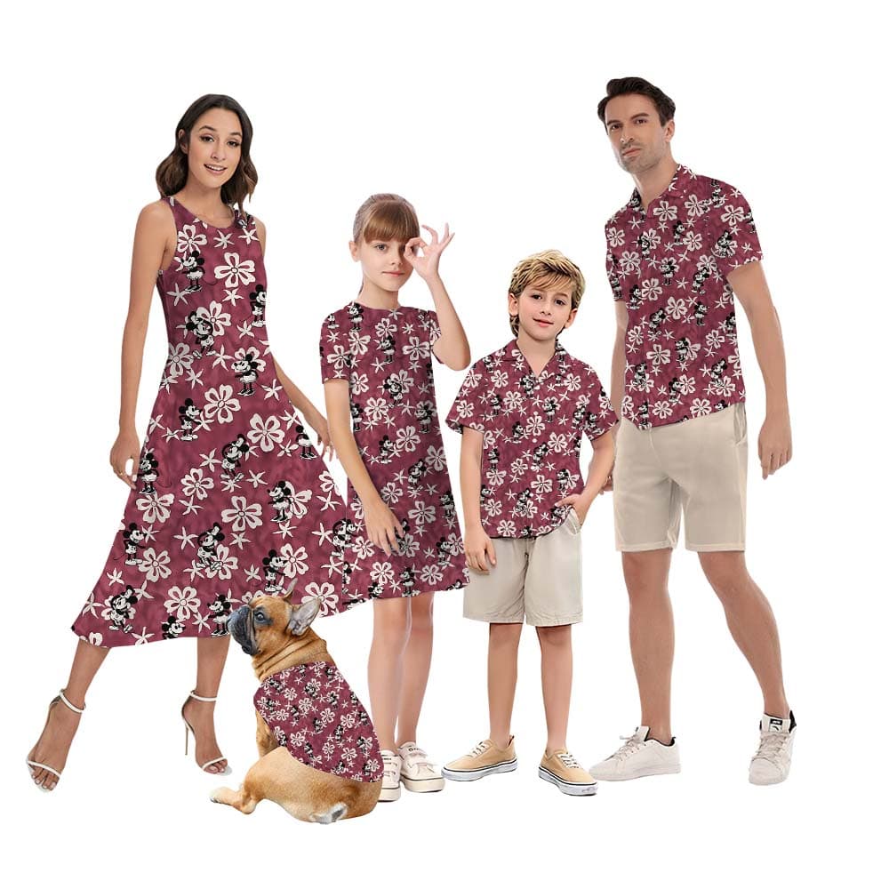 Vintage Steamboat Willie Mouse Red Family Hawaiian Outfits