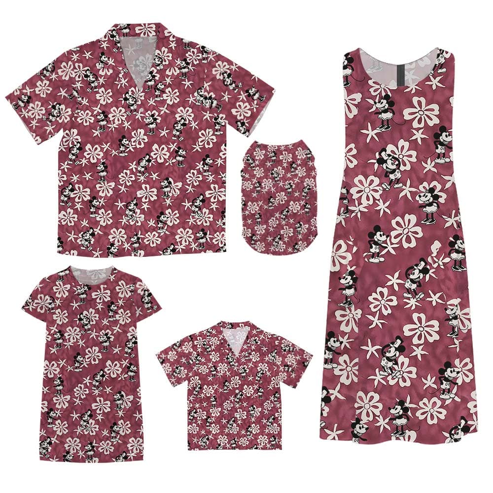 Vintage Steamboat Willie Mouse Red Family Hawaiian Outfits
