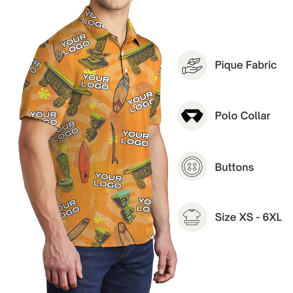 Vintage Tiki Surfing Polo Shirt With Custom Logo