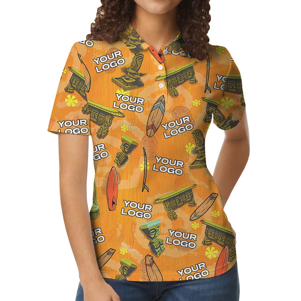 Vintage Tiki Surfing Polo Shirt With Custom Logo