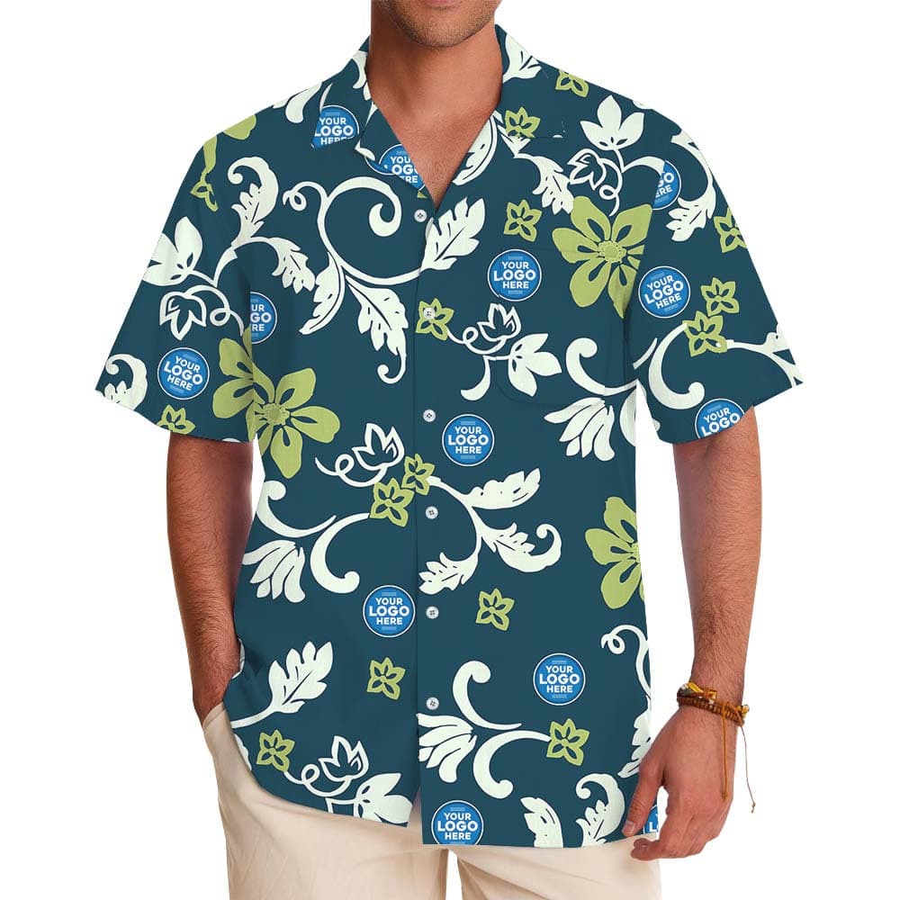 Vintage Tropical Leaf Hawaiian Shirt With Multiple Logos