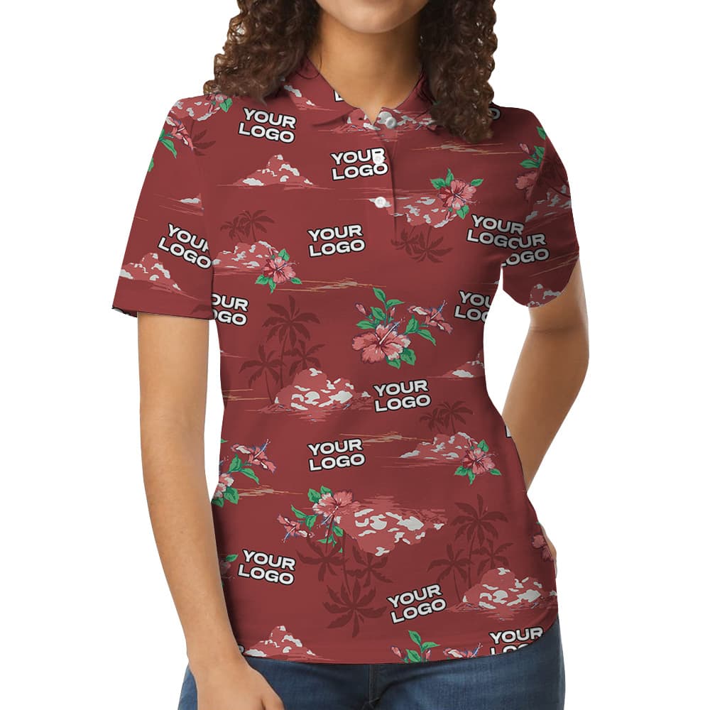 Vintage Tropical Red Polo Shirt With Custom Multiple Logos