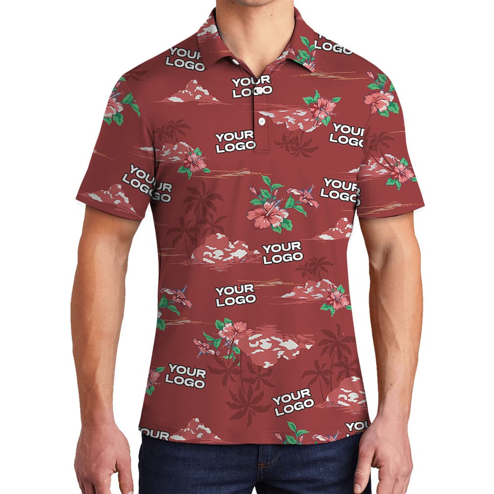 Vintage Tropical Red Polo Shirt With Custom Multiple Logos4