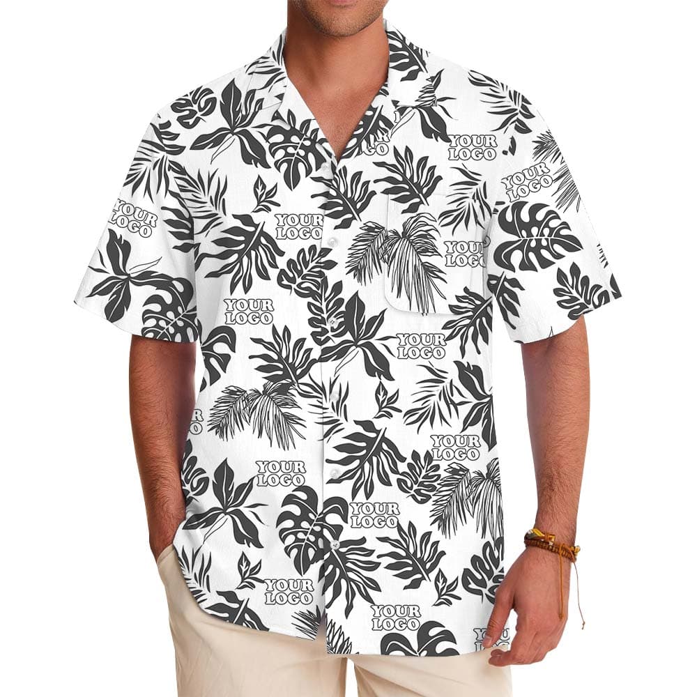 White And Black Custom Logo Hawaiian Shirt For Team