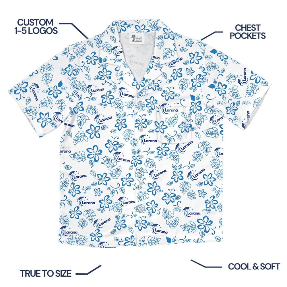 White And Blue Floral Hawaiian Shirt With Logo