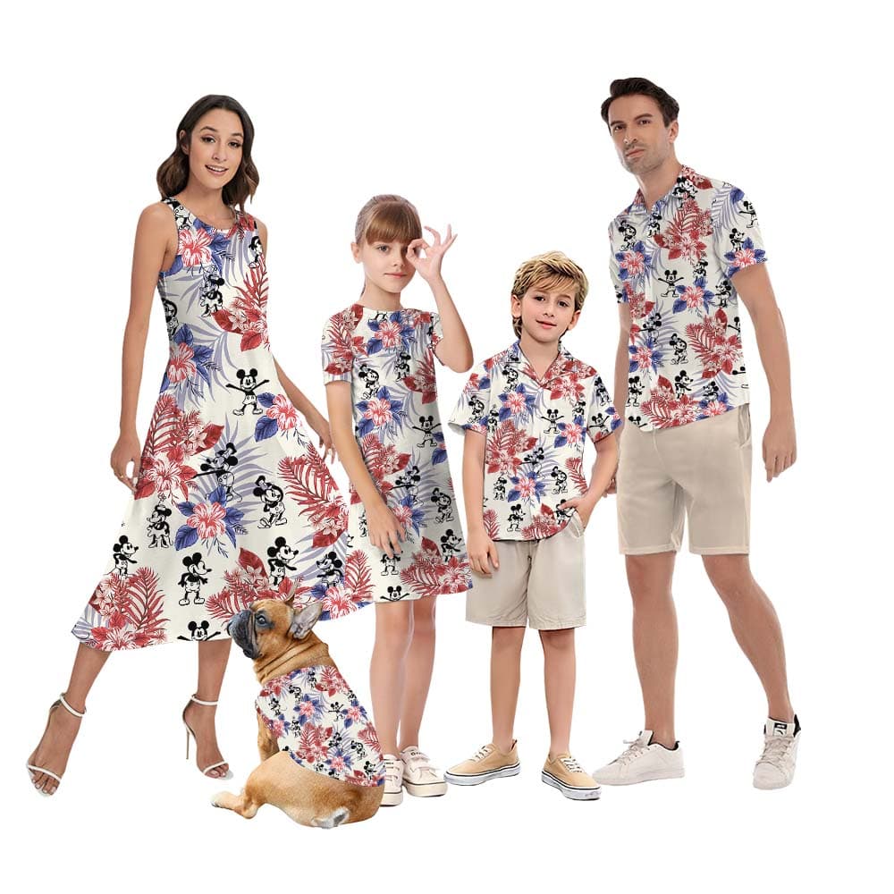 White Red And Blue Mickey Matching Family Hawaiian Shirts