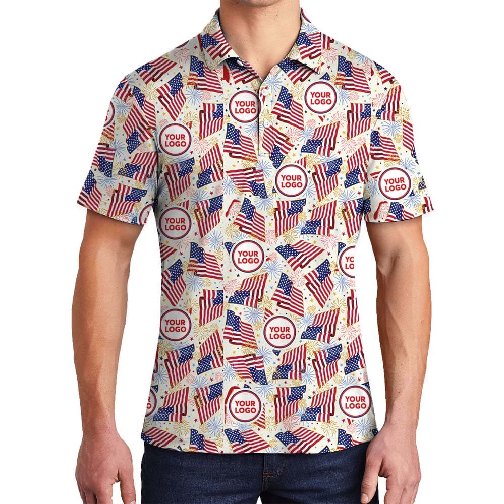 American Pride Firework Polo Shirt With Custom Logo