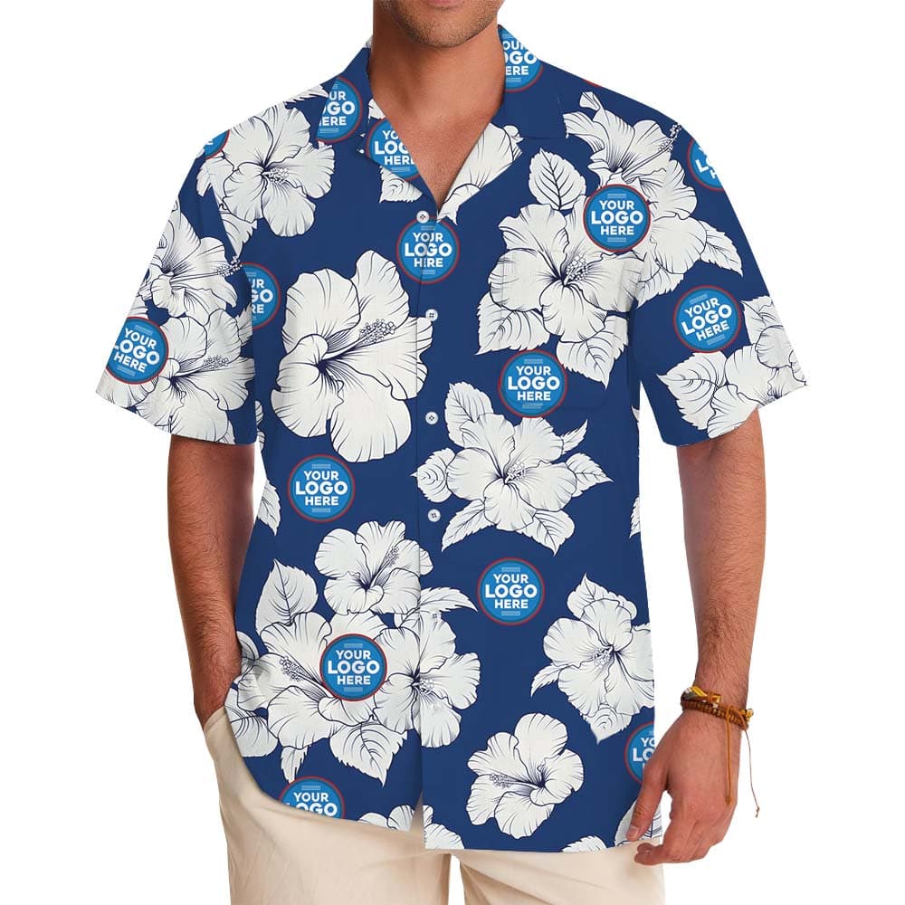 Big Flower Blue Hawaiian Shirt With Custom Logo