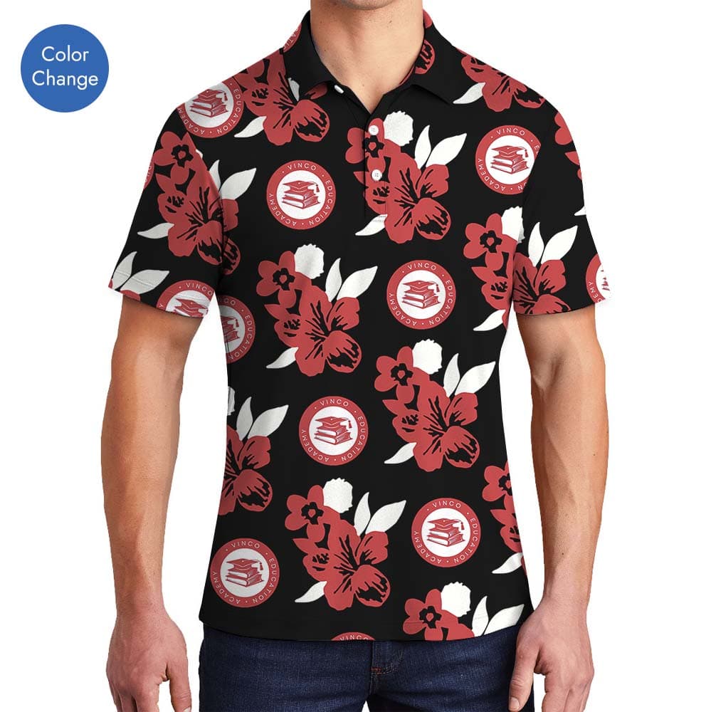 Black And Red Floral Polo Shirt With Brand Logo