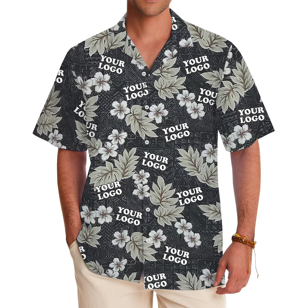 Black Floral Hawaiian Shirt With Custom Logo