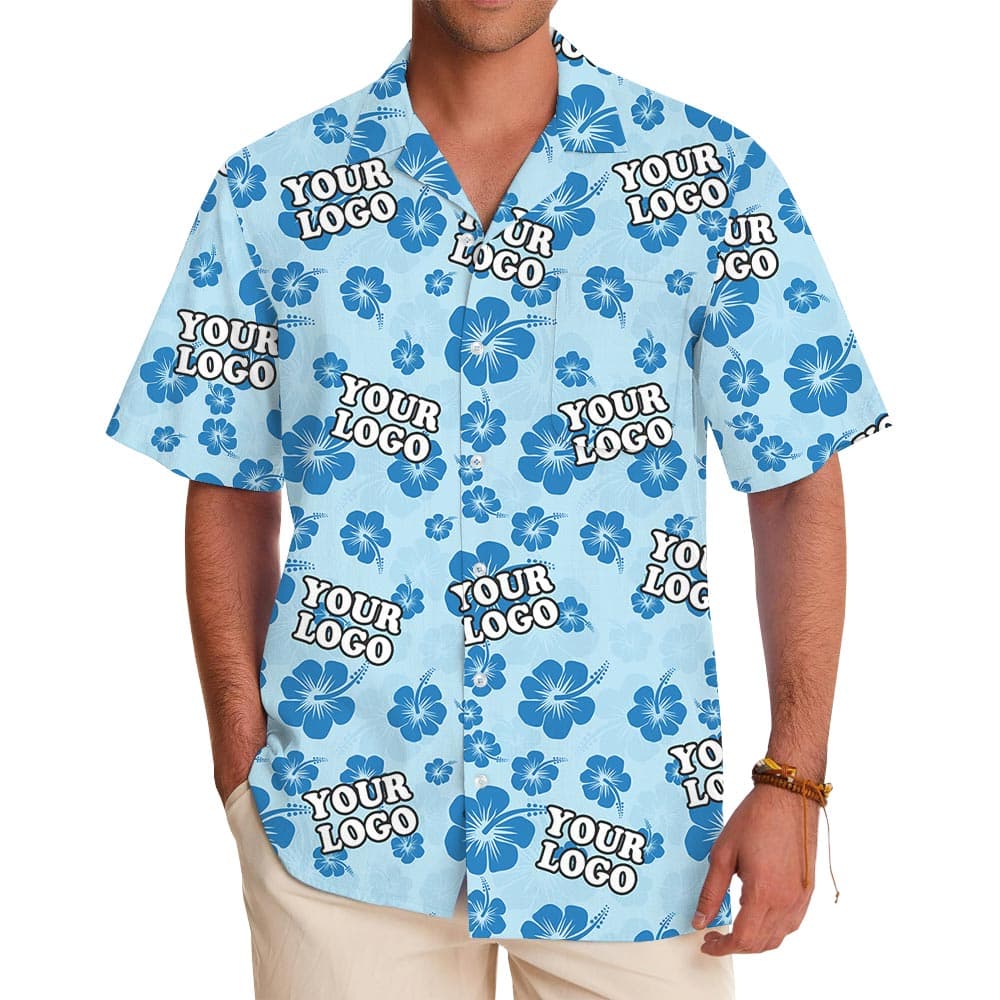 Blue Customize Company Logo Hawaiian Shirt No Minimum