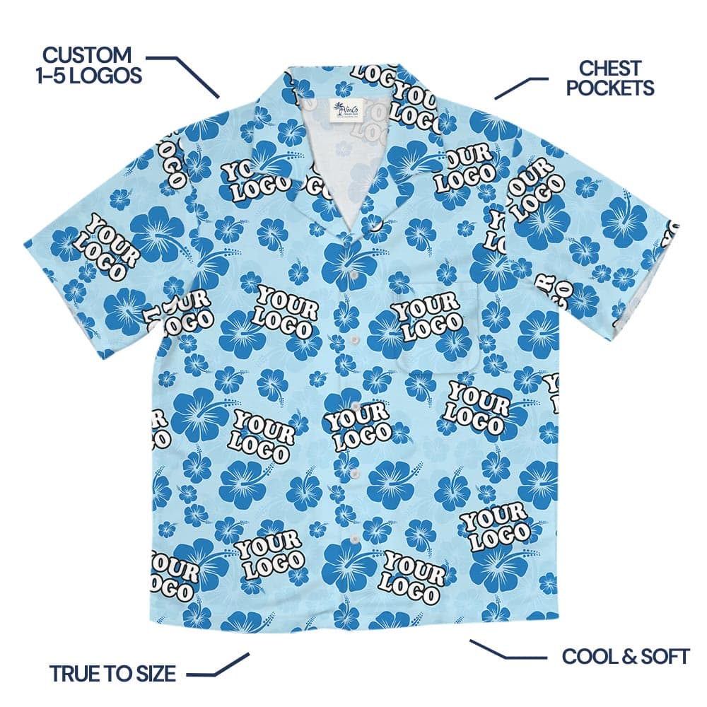 Blue Customize Company Logo Hawaiian Shirt No Minimum
