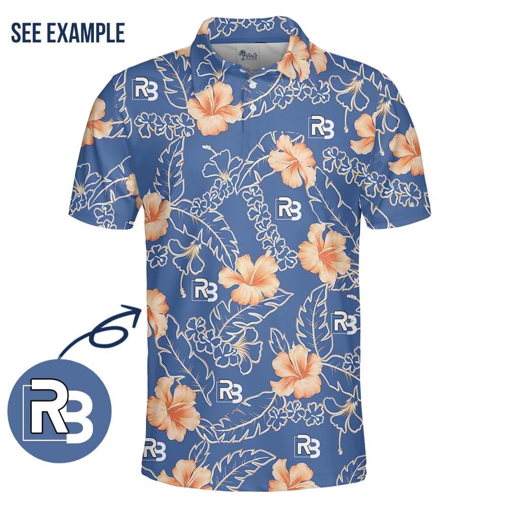 Blue Floral Collared Polo Golf Shirt With Custom Logo