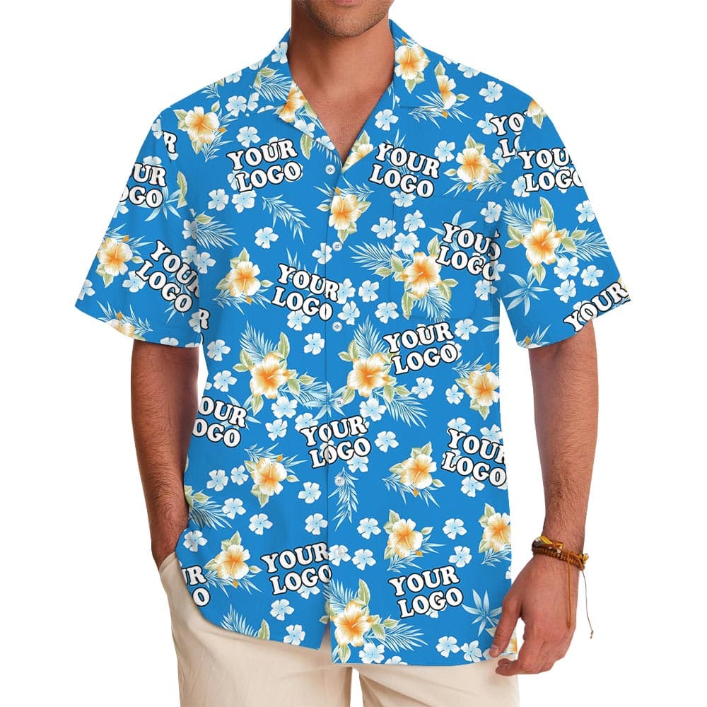 Blue Floral Logo Hawaiian Shirt With Preview