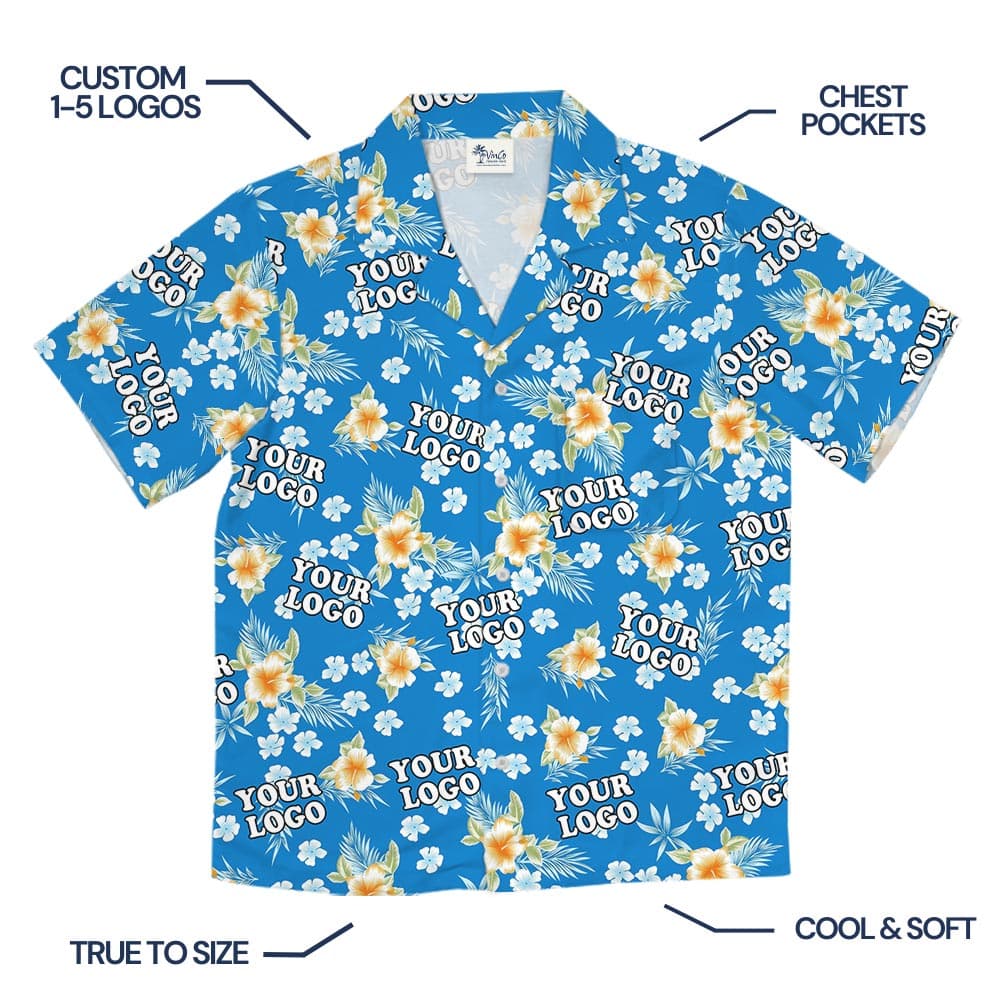 Blue Floral Logo Hawaiian Shirt With Preview (3)